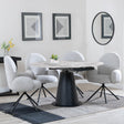 Carrara Grey Ceramic 4 Seater Round Extending Dining Set - 4 Theo Grey Fabric Swivel Dining Chair