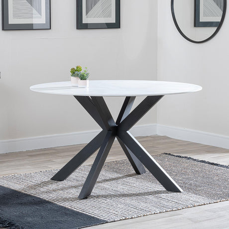 Novara 4 Seater White Ceramic Round Dining Table with Black Star Base - 130cm-2