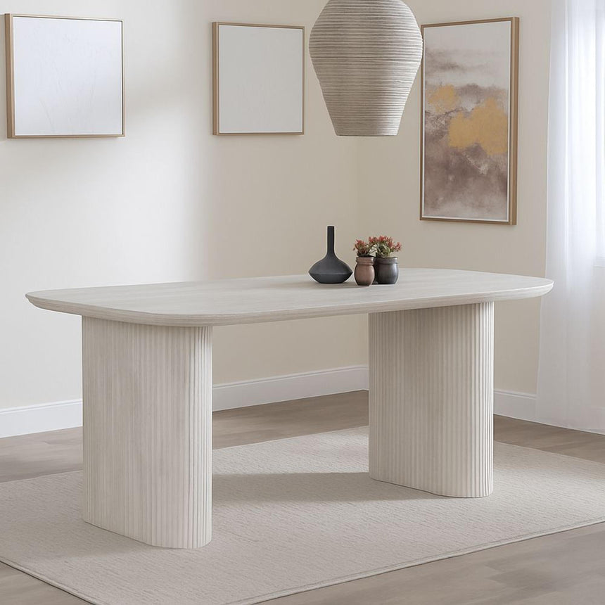 Bern Fluted 6 Seater White Washed Oak Effect Pedestal Dining Table - 160cm