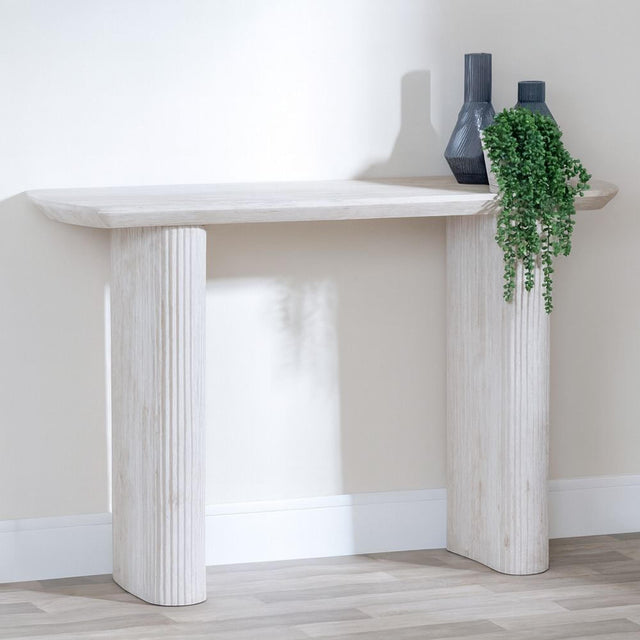 Bern Fluted White Washed Oak Effect Pedestal Console Table