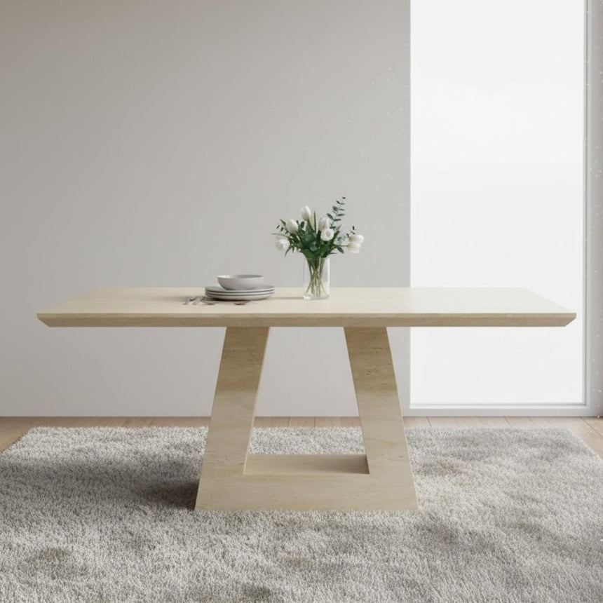 Milan Travertine Beige Engineered Marble 6 Seater Dining Table - Sizes Available