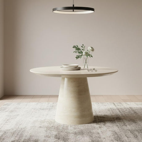 Carrera Travertine Beige Engineered Marble 4-6 Seater Round Dining Table - 130cm-4