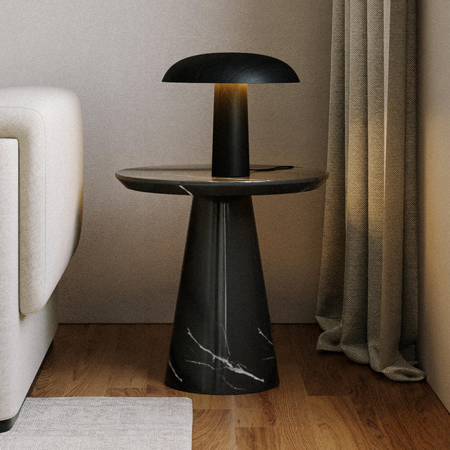 Carrera Black Marquina Engineered Marble Round Side Table