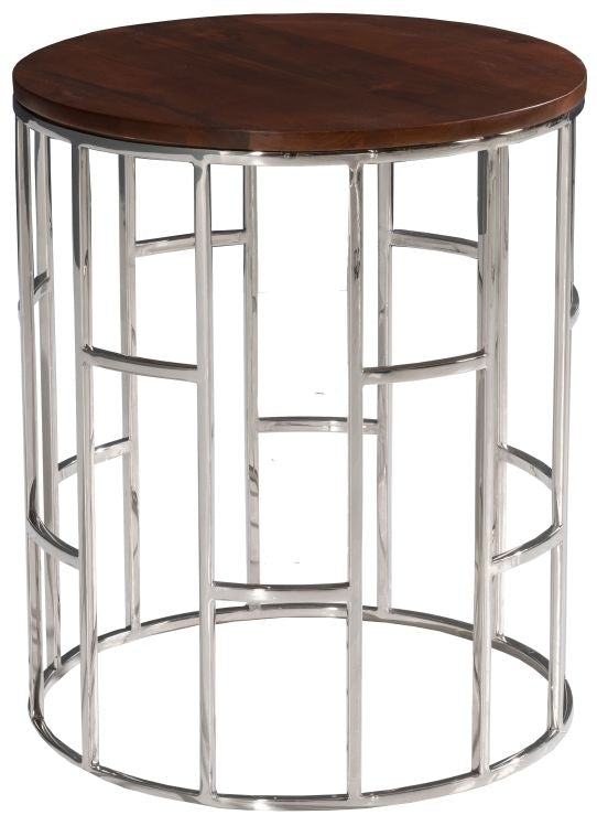 Zion Round Chrome Side Table with Mango Wood Top