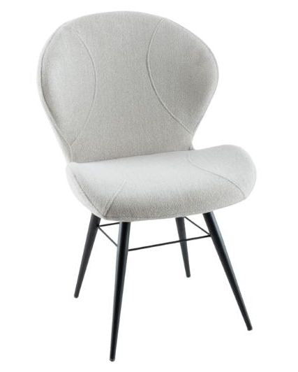 Arctic Beige Dining Chair, Velvet Fabric Upholstered with Round Black Metal Legs