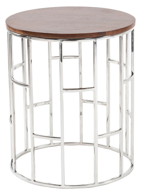 Zion Round Chrome Side Table with Mango Wood Top-2