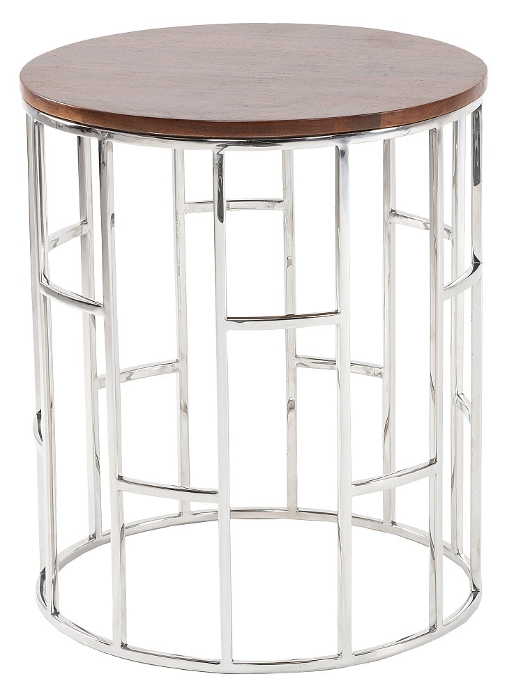 Zion Round Chrome Side Table with Mango Wood Top-2