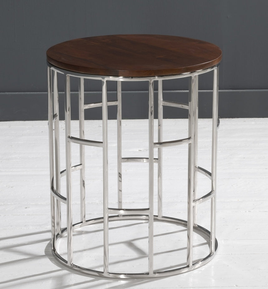 Zion Round Chrome Side Table with Mango Wood Top-5