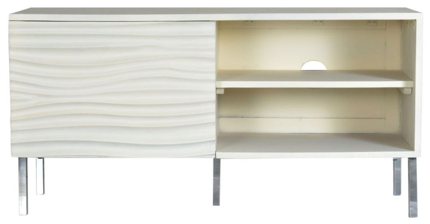 Wave Mango Wood TV Unit, Bone White Ripple Pattern 100cm Wide, Stand Upto 32in Plasma - 1 Door with 2 Shelf-4