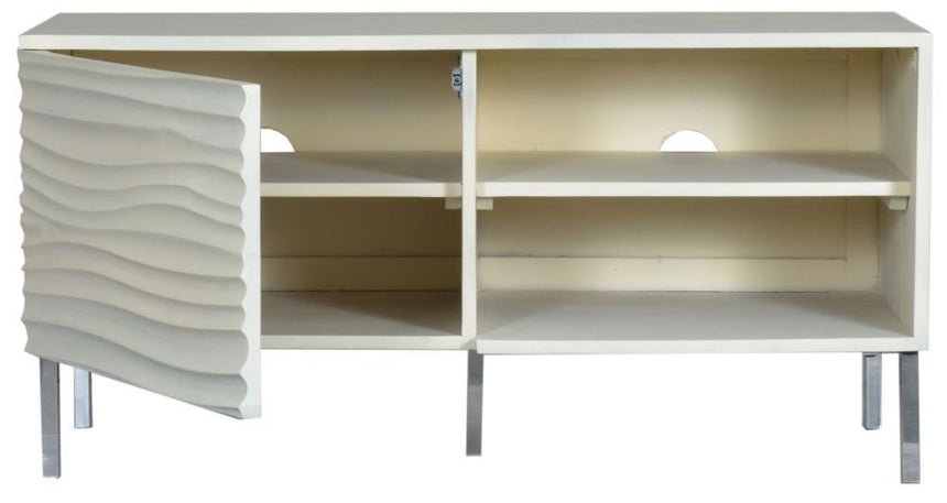 Wave Mango Wood TV Unit, Bone White Ripple Pattern 100cm Wide, Stand Upto 32in Plasma - 1 Door with 2 Shelf-5