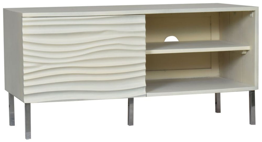 Wave Mango Wood TV Unit, Bone White Ripple Pattern 100cm Wide, Stand Upto 32in Plasma - 1 Door with 2 Shelf-6
