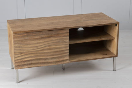 Wave Mango Wood TV Unit, Natural Ripple Pattern 100cm Wide, Stand Upto 32in Plasma - 1 Door with 2 Shelf-2