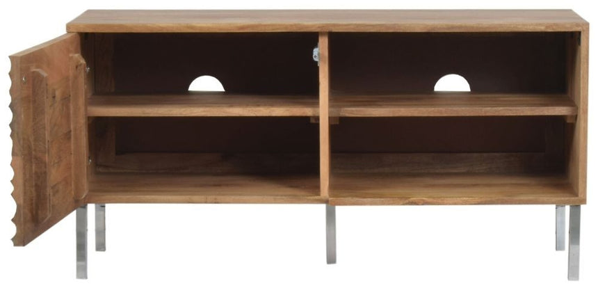 Wave Mango Wood TV Unit, Natural Ripple Pattern 100cm Wide, Stand Upto 32in Plasma - 1 Door with 2 Shelf-4