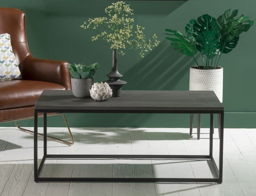 Odom Grey Concrete Coffee Table with Black Metal Base-2