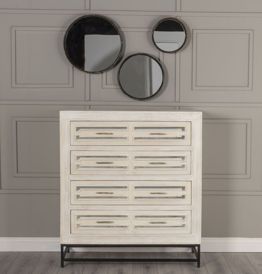 Geo White Mirrored Chest of Drawer - 4 Drawer-4