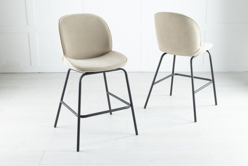 Etta Beige Fabric Bar Stool with Black Footrest-2