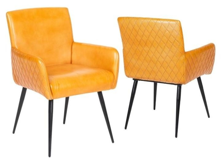 Stanton Genuine Leather Camel Dining Armchair - Quilted Diamond Stitched Back-2