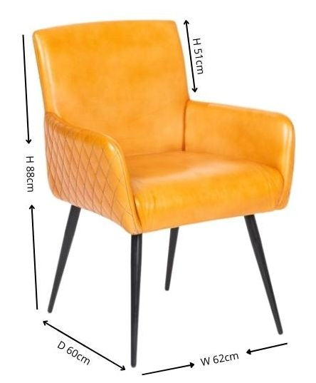 Stanton Genuine Leather Camel Dining Armchair - Quilted Diamond Stitched Back-6