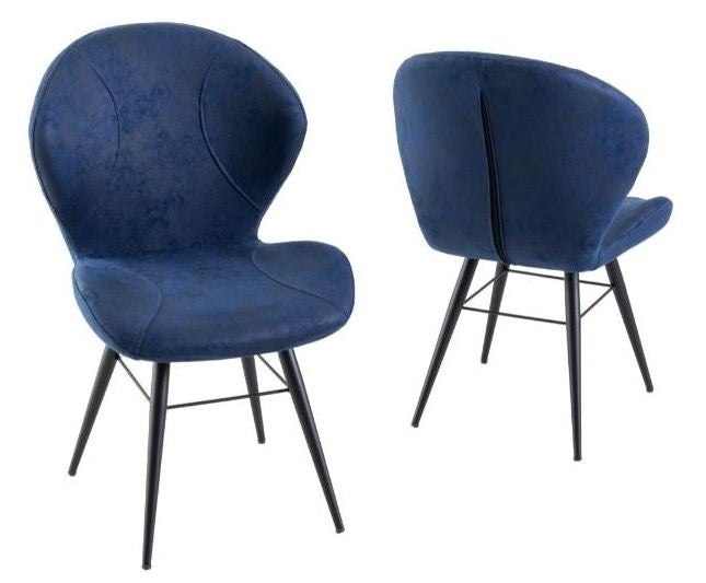 Arctic Blue Dining Chair, Velvet Fabric Upholstered with Round Black Metal Legs-2