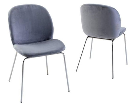 Baron Grey Dining Chair, Velvet Fabric Upholstered with Chrome Legs-2