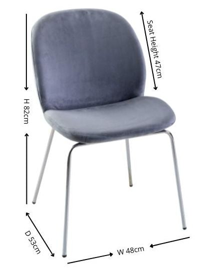 Baron Grey Dining Chair, Velvet Fabric Upholstered with Chrome Legs-6