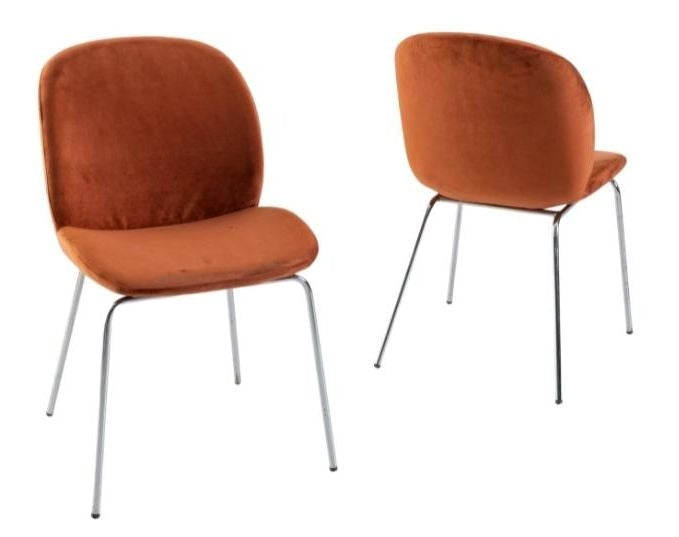 Baron Ochre Dining Chair, Velvet Fabric Upholstered with Chrome Legs-2