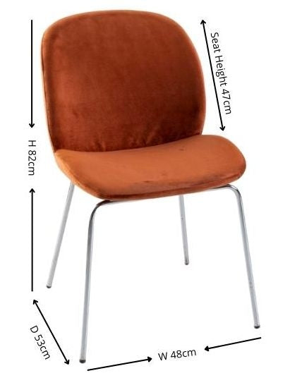 Baron Ochre Dining Chair, Velvet Fabric Upholstered with Chrome Legs-6