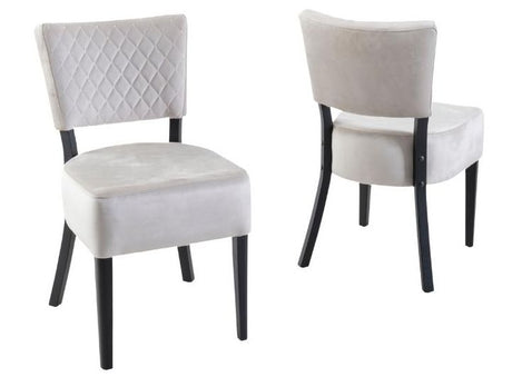 Indus Beige Dining Chair, Velvet Fabric Upholstered with Quilted Diamond Stitched and Black Wooden Legs-2