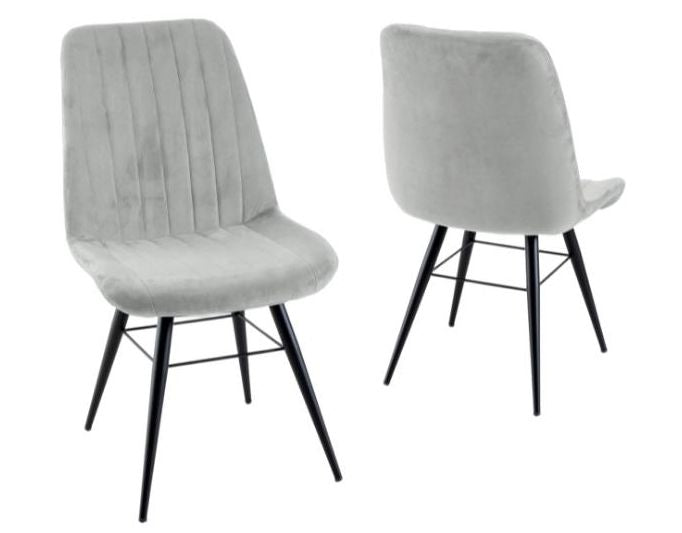 Piano Beige Dining Chair, Velvet Fabric Upholstered with Round Black Metal Legs-2