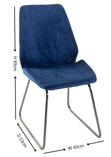 Soho Blue Dining Chair, Velvet Fabric Upholstered with Chrome Sled Base-6