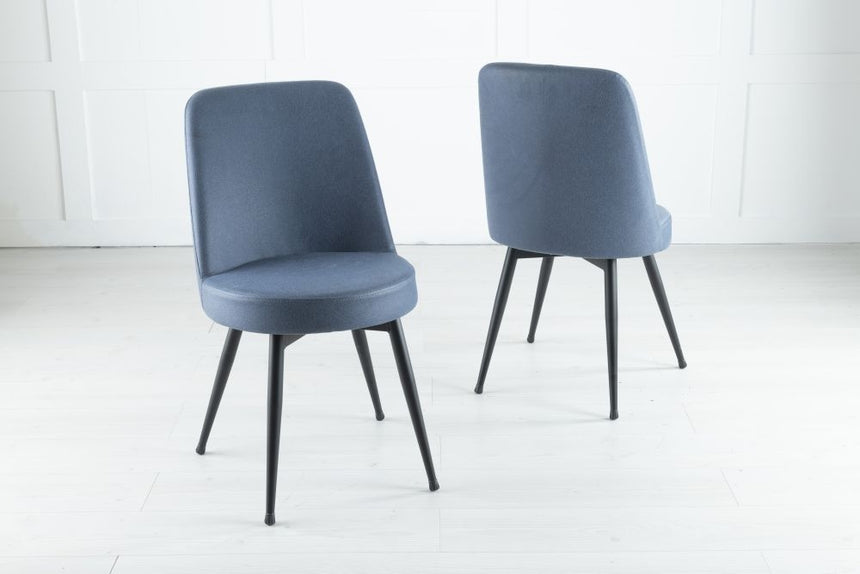 Dover Blue Dining Chair, Velvet Fabric Upholstered with Black Metal Legs-2