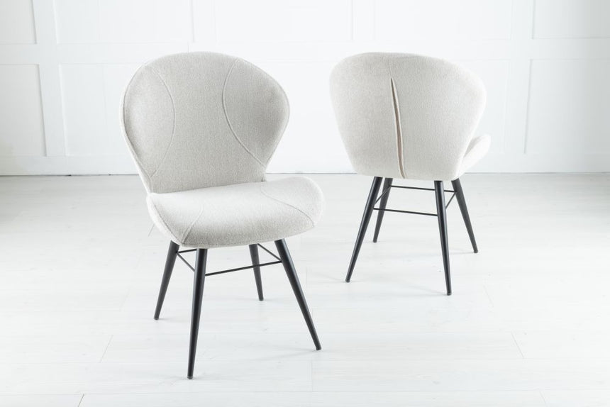 Arctic Beige Dining Chair, Velvet Fabric Upholstered with Round Black Metal Legs-2