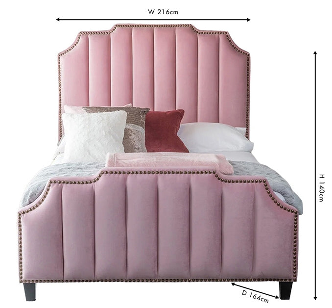 Art Deco Blush Pink Velvet Fabric 5ft King Size Bed-5