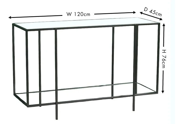 Hyde Black Metal Console Table, Clear Glass Top with Mirrored Bottom Shelf-6