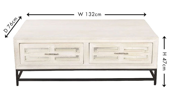 Clearance - Geo White Mirrored Coffee Table - 2 Drawer - Brand New Item-7