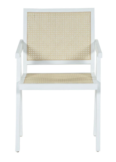 Jeanne Rattan Armchair, White Wooden Frame with Natural Cane Back-2