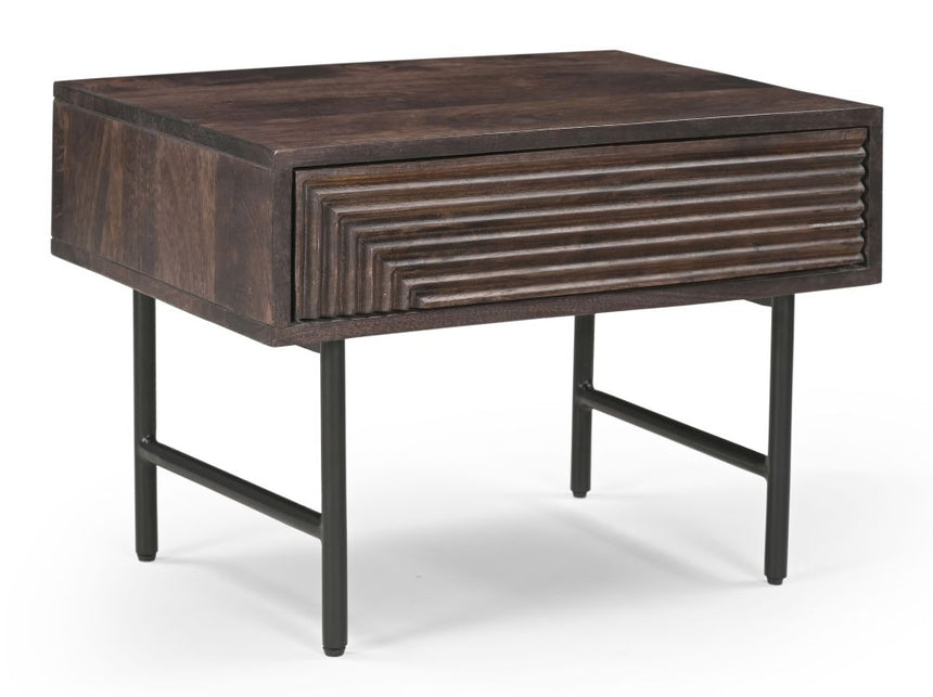 Highgrove Fluted Lamp Table in Walnut Finished Mango Wood-3