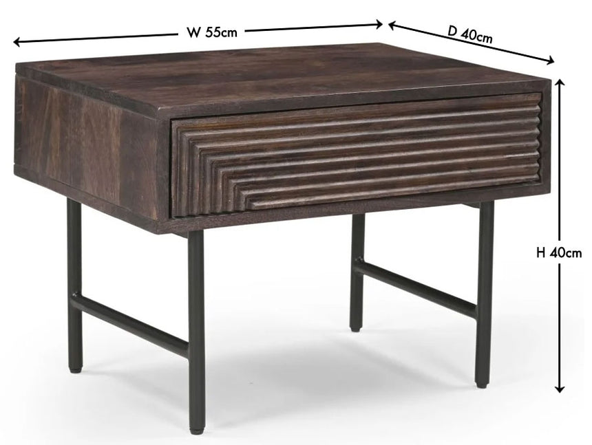 Highgrove Fluted Lamp Table in Walnut Finished Mango Wood-9