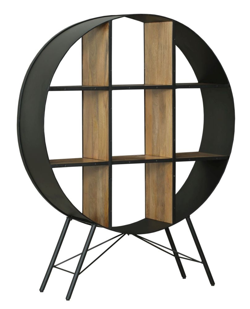 Reed Black Metal Industrial Open Round Bookshelf with 6 Shelves - Dia 120cm-2