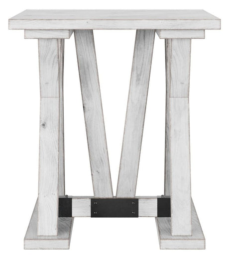 Farmhouse Mango Wood White Washed Trestle Side Table-2