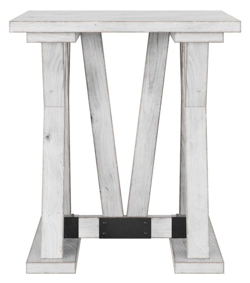 Farmhouse Mango Wood White Washed Trestle Side Table-2