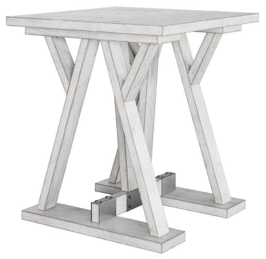 Farmhouse Mango Wood White Washed Trestle Side Table-4