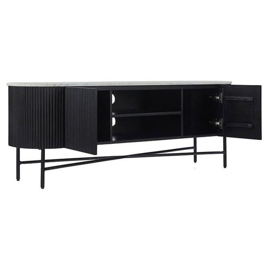Lucas Black 150cm Fluted Curved TV Unit with White Marble Top