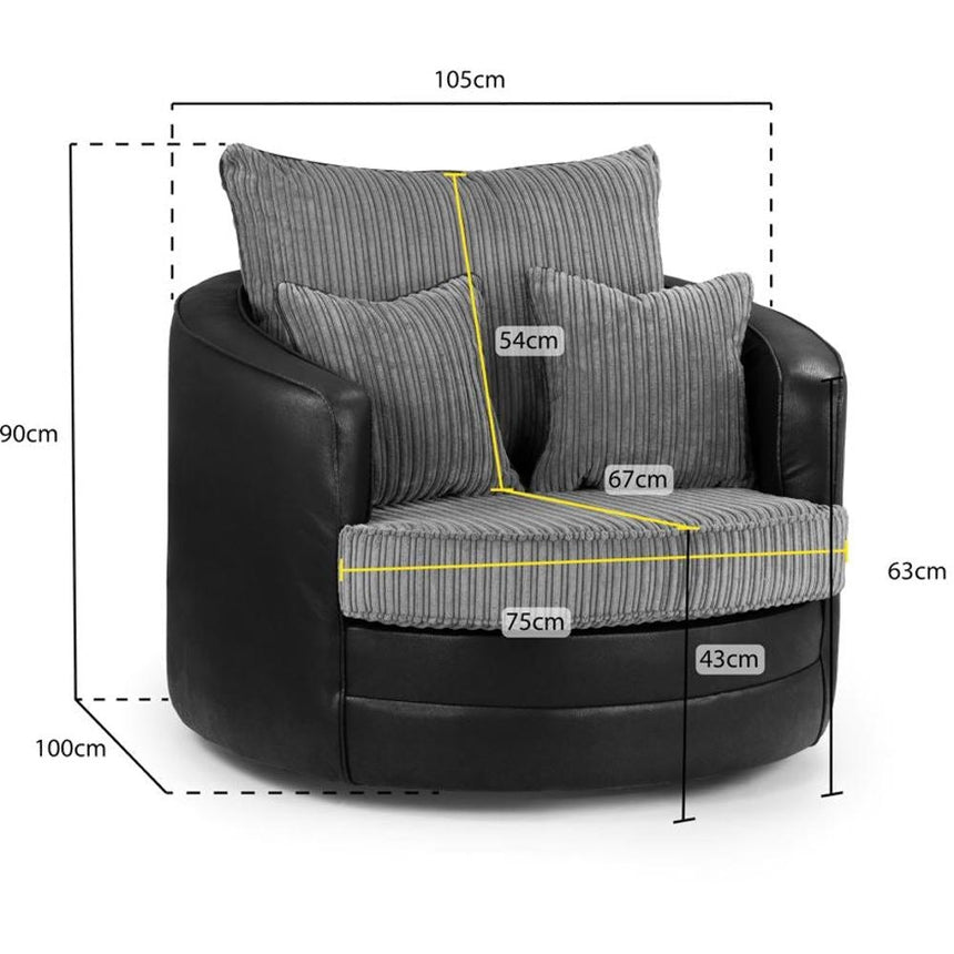 Logan Black and Grey Swivel Chair Sofa-7