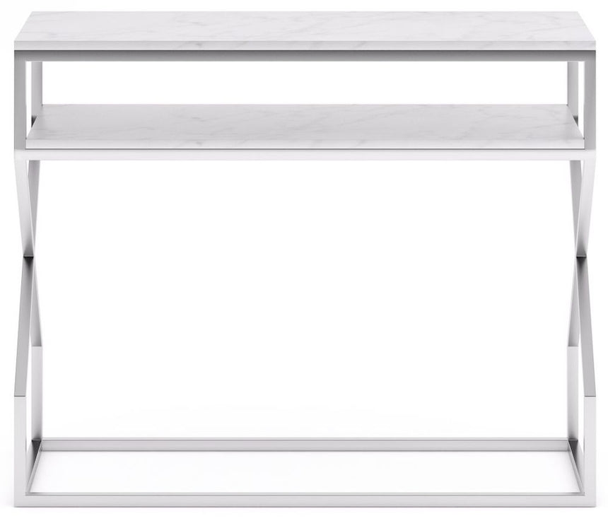 Scala White Marble Top and Chrome Console Table with Middle Shelf-6