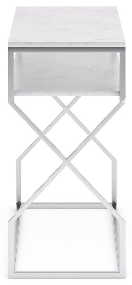 Scala White Marble Top and Chrome Console Table with Middle Shelf-8