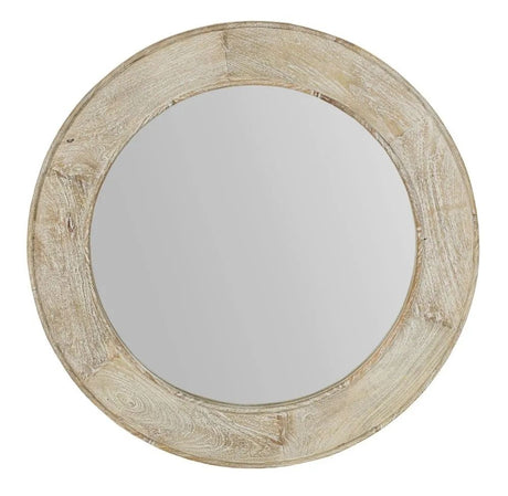 Sahara Carved Round Mirror in White Washed Finished Mango Wood-2