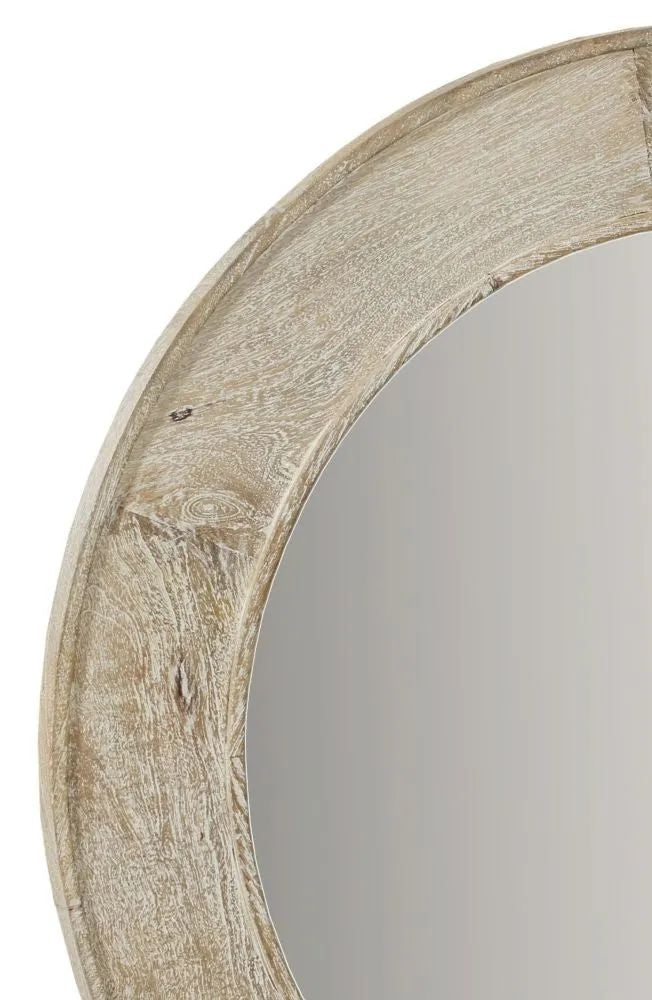 Sahara Carved Round Mirror in White Washed Finished Mango Wood-3