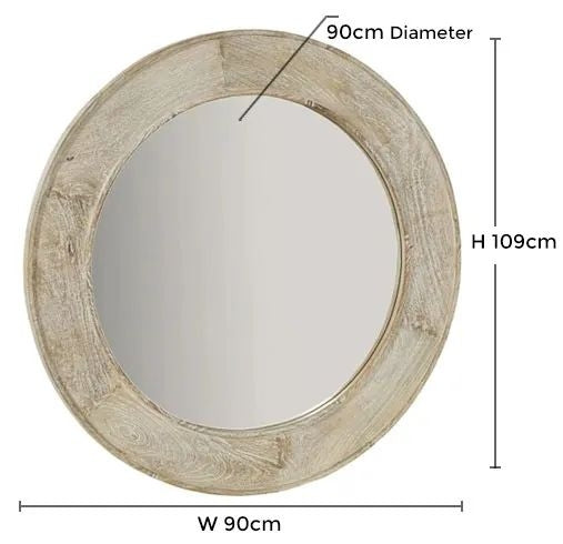Sahara Carved Round Mirror in White Washed Finished Mango Wood-4