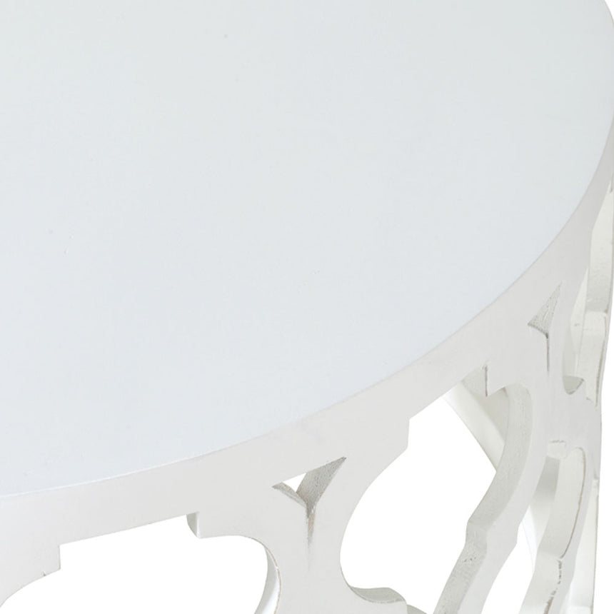 Boho White Carved Round Coffee Table-4